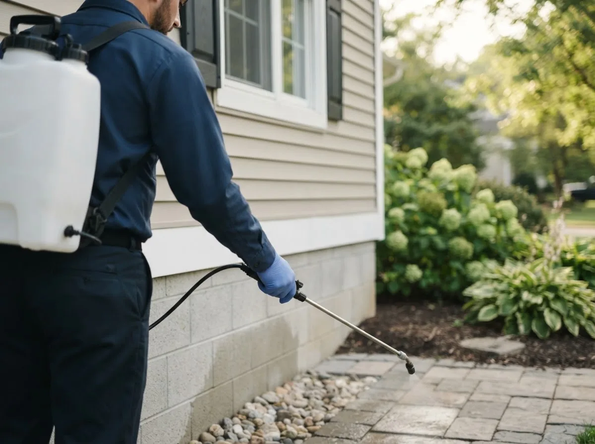 Pest control technician inspecting a home in Alma, WI